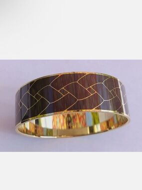 J. Crew Brown and Gold Enamel Bangle Bracelet Gold Plated Base